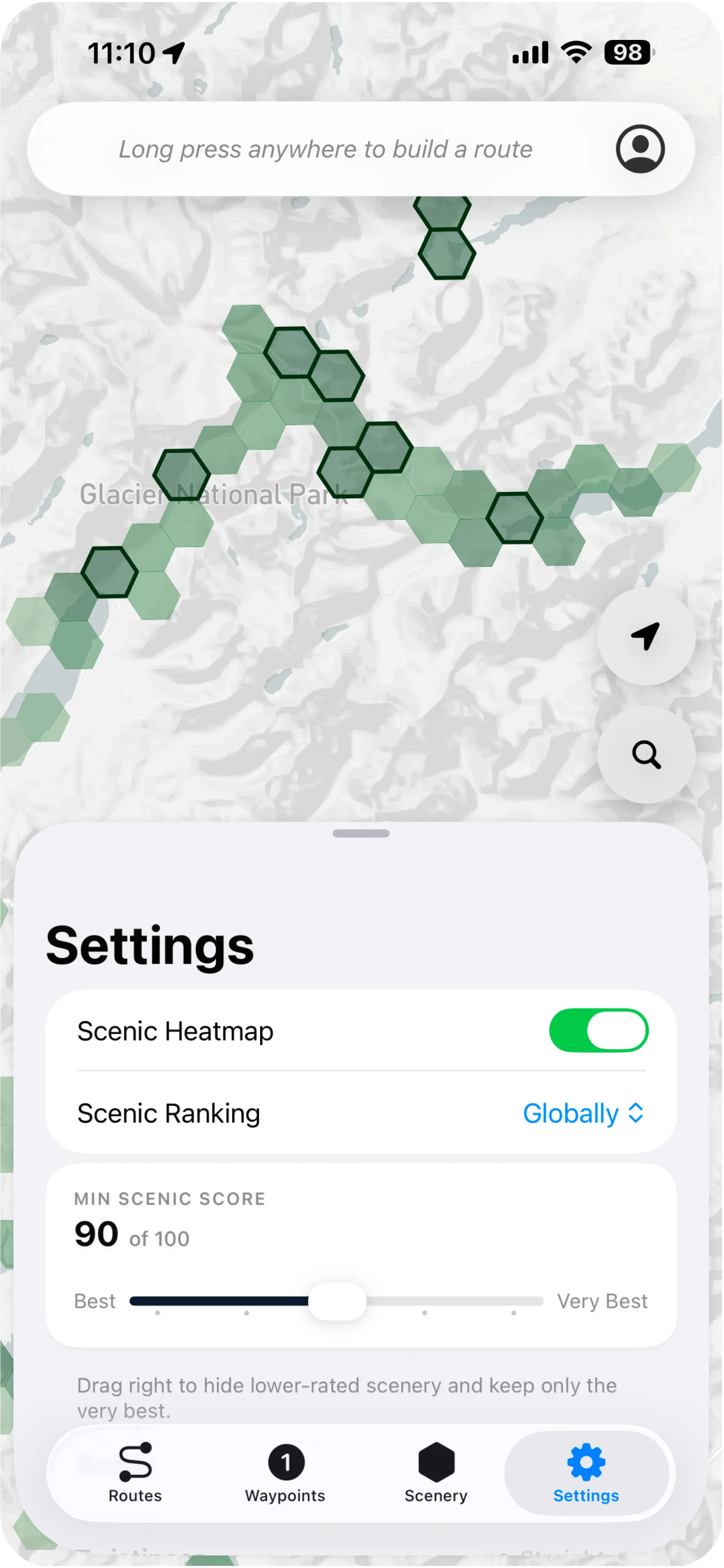 detour settings screen